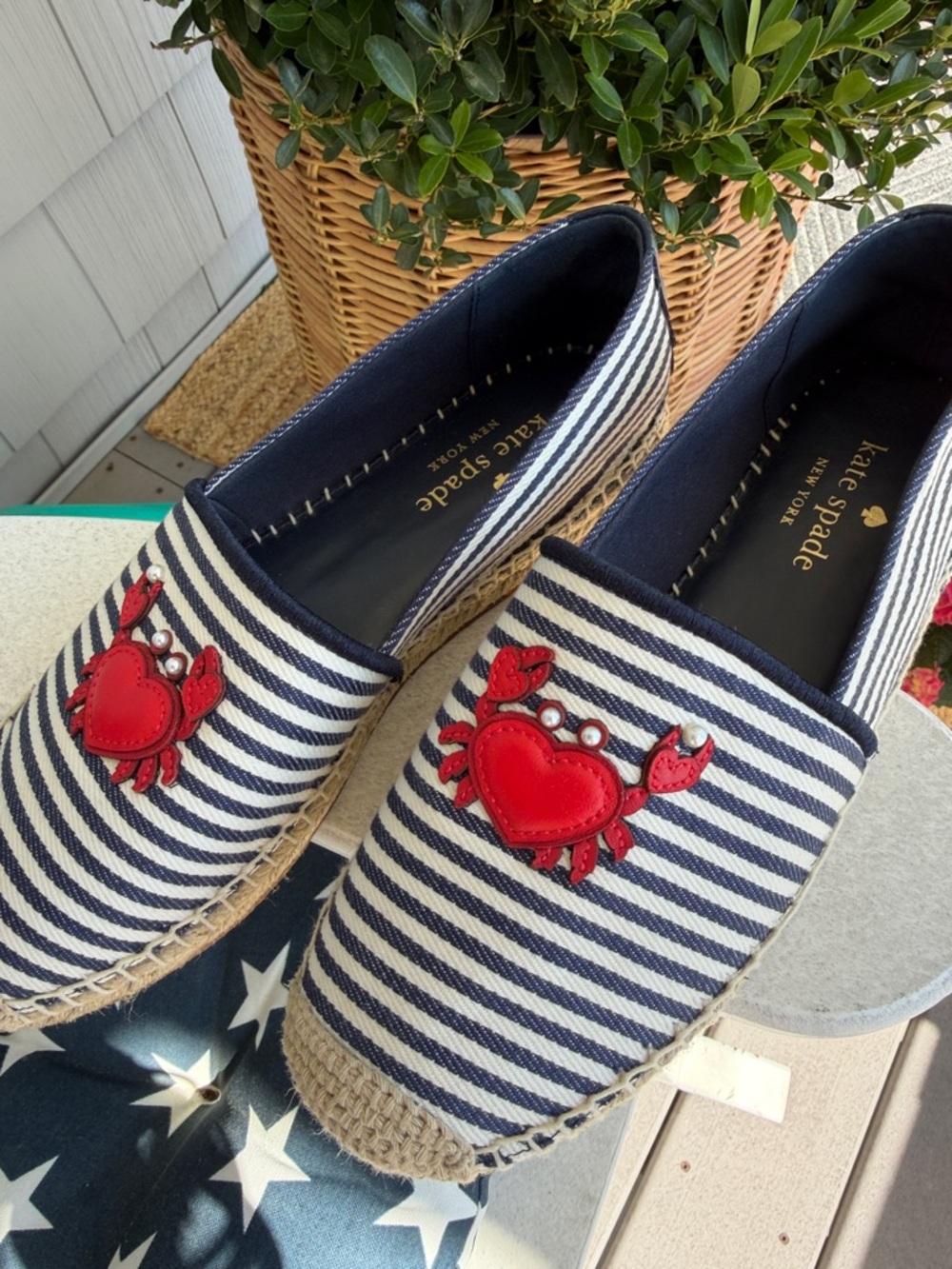 kate spade Navy and White Striped Slip-On Flats with Red Crab Embellishments - Picture 7 of 7